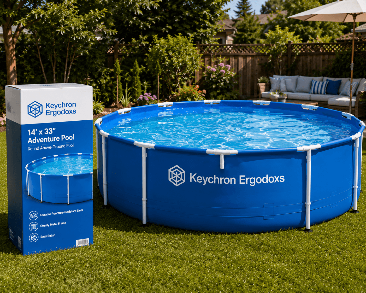 Keychron Ergodoxs 14ft Adventure Round Metal Frame Above-Ground Pool with FiltraBoost 800S Pump