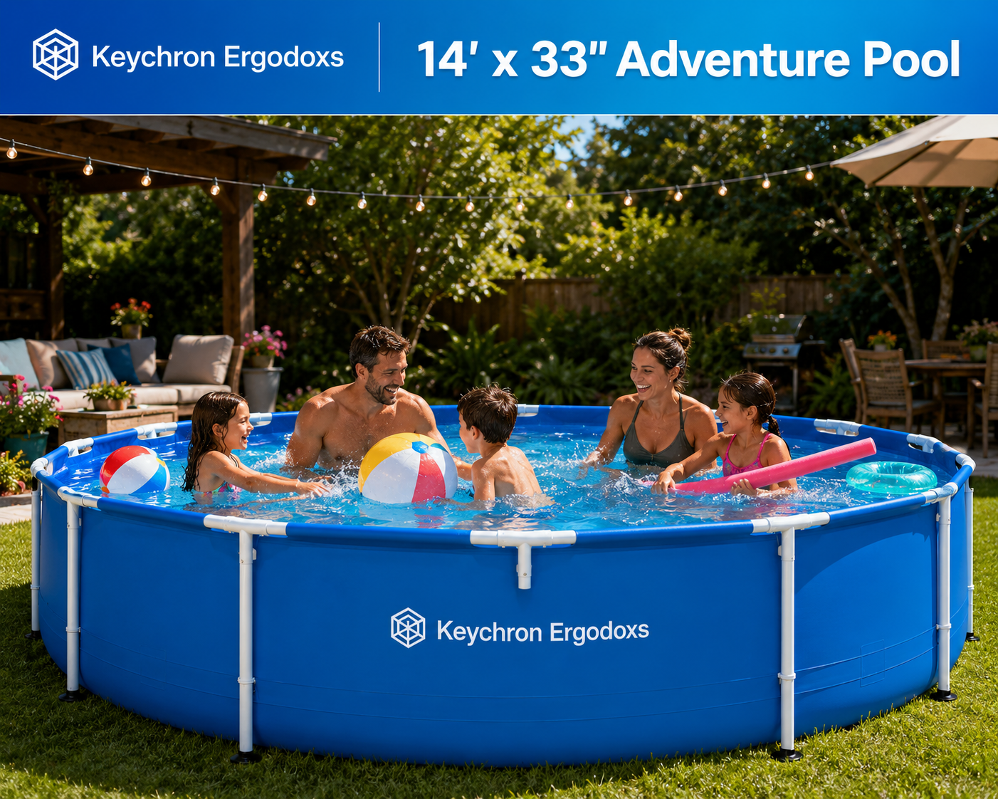 Keychron Ergodoxs 14ft Adventure Round Metal Frame Above-Ground Pool with FiltraBoost 800S Pump